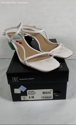 I.N.C. International Concepts White Leather Block Strappy Womens Heels Size 8M - Image 1 of 4