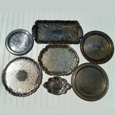 Bandejas para servir plateadas LOTE DE 7 platos chapados en plata Oneida vintage Foto 1 de 4