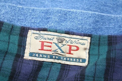 复古 90 年代特快牛仔裤牛仔和格子法兰绒双面毯 50x58 复古 — 第 1/4 张图片