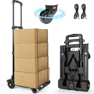 BY02 Foldable Aluminum Hand Truck Dolly 4-Wheel Cart with Adjustable Handle - Picture 1 of 14