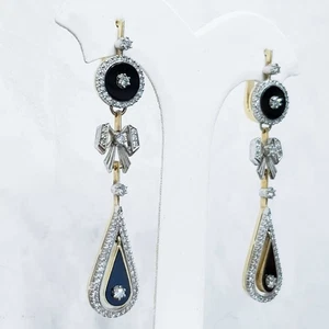 Orecchini in Oro 18 kt Onice e Diamanti - SCONTO 50% Lotto 1.50 - Foto 1 di 3
