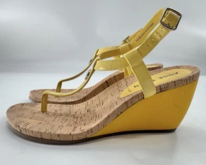 Anne Klein Wedge Sandals Women’s Akitalia Yellow Shoes Size 10 1/2 M NEW Cork - Picture 1 of 8