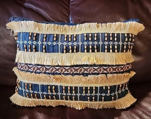 Kim Seybert Decorative Accent Pillow Beaded And Fringe Boho Style - Picture 1 of 7