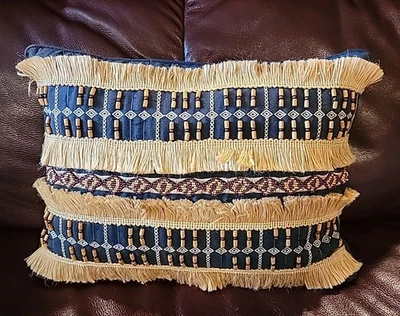 Kim Seybert Decorative Accent Pillow Beaded And Fringe Boho Style - Image 1 of 4