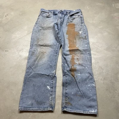 Gap Thrashed Paint Splatter Jeans Distressed Straight Tag 33x30 Actual 34x29 Men - Image 1 of 4