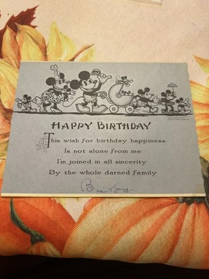 Very Rare, Very Early, Mickey Mouse And Family Birthday Card  Hall Brothers - Image 1 of 3