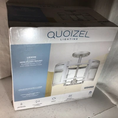 QUOIZEL Lexon 3 -Light 13" Brushed Nickel Semi Flush Mount Dimmbale Light - NEW! - Image 1 of 4