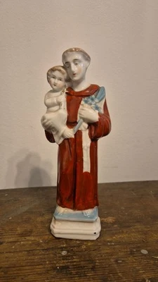 St. Antonius Keramikfigur, um 1920, 21 cm, handbemalt, guter Zustand - Bild 1 von 2