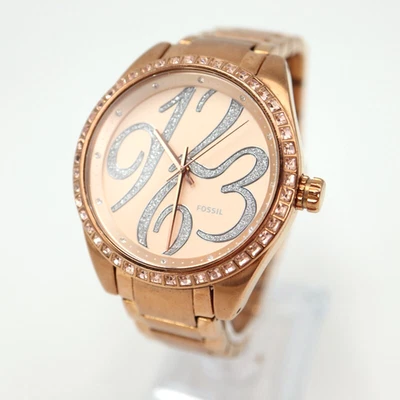 Reloj Fossil para mujer tono oro rosa 40 mm esfera brillante bisel de cristal BQ1096 Foto 1 de 4