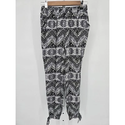 Joe B by Joe Benbasset Womens S Pull On Casual Pants Black White Boho Tie Ankle - Imagem 1 de 4