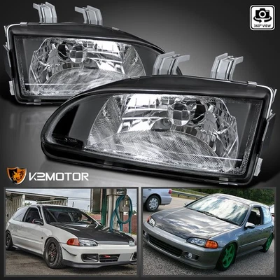 Black Fits 1992-1995 Honda Civic EG EJ Headlights Lamps Left+Right 92 93 94 95 - Imagem 1 de 4