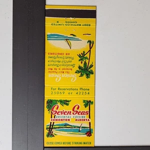 Seven Seas Edmonton Alberta Vintage 1950s Tropical Design Matchbook - Bild 1 von 3
