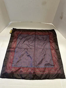 NWT Neiman Marcus Maroon Burgundy Navy Silk Printed Scarf 18”x18” - Picture 1 of 5