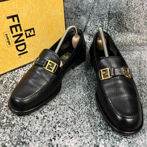 Mocassini scarpe basse originali FENDI FF logo nero taglia EU37 5 US7 5 pelle donna