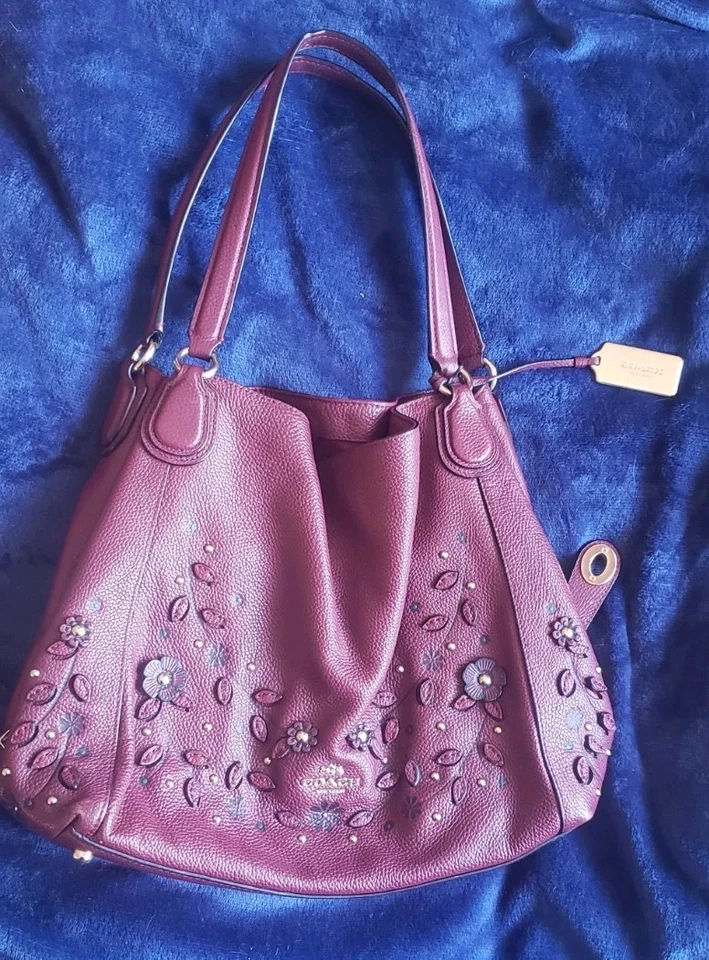 BOLSO DE HOMBRO COACH WILLOW FlORAL EDIE 31 CUERO GRANULADO ROJO BORGOÑA NUEVO SIN ETIQUETAS Foto 1 de 4