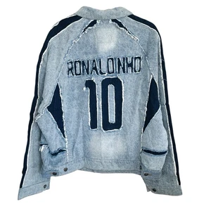 KidSuper X Ronaldinho Denim Jacket Mens XL Patchwork Street Urban Y2k Grunge NWT - Picture 1 of 15