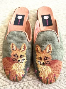 By Paige Fox On Sage Needlepoint Loafers Slip On Mules Shoes Never Worn  Size M - Bild 1 von 10