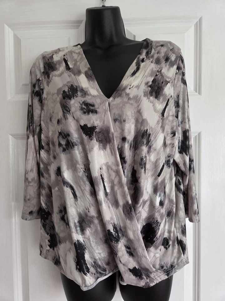 Ladies M&Co Metallic Silver, Black And White Blouse. Size 14Petite - Image 1 of 4
