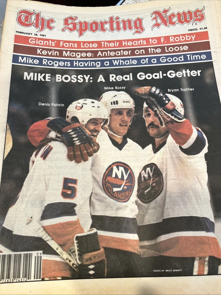 28 de febrero de 1981 noticias deportivas Mike Boss Potvin Trotter NEW YORK ISLANDERS Foto 1 de 1