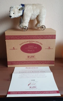 Steiff Club Edition, Replica, Eisbär auf Räder 1910, Künstlerteddie, Mohair - Bild 1 von 4