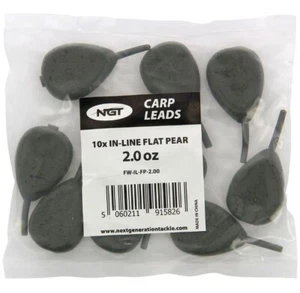 Carp Fishing Weight Leads 2 oz Lead INLINE Flat Pear 10 Pack NGT - Picture 1 of 3