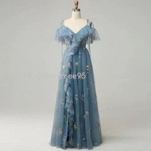 Sweetheart Embroidery Flower Tulle Dress Tea Length Formal Evening Party Gowns - Picture 1 of 24