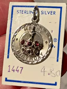 Happy Birthday Purple Stone Charm Pendant 925 Sterling Silver Estate Find - Picture 1 of 7