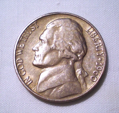 Mint Error 1960 Jefferson Nickel :  Dbl. Profile, Date, Dome, Letters VF  (744n) - Image 1 of 3