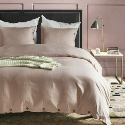 Solid Button Duvet Cover Pillow Case Quilt Covers Bedding Set American Size Soft - Image 1 of 4