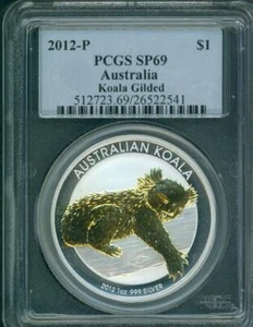 2012 ( 2012-P ) $1 S$1 AUSTRALIA GILDED GILT KOALA 1 Oz. SILVER PCGS SP69 !! - Picture 1 of 2