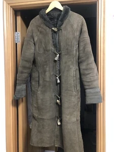 FRIITALA Finland Sheepskin Shearling Horn Toggle  Full Length Overcoat 42 Inch - Picture 1 of 14