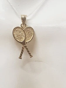 14kt Solid Yellow Gold Double Tennis Rackets Charm Pendant - Picture 1 of 6