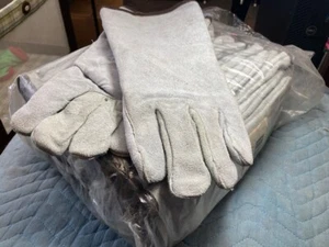 12 PAIR PACK LARGE 14" LONG GREY COWHIDE WELDING GLOVES W/ WING THUMB NOB (CT) - Picture 1 of 6