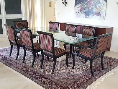 8 pcs 80s SABER LEG J. ROBERT SCOTT BLACK LACQUER HOLLYWOOD REGENCY DINING CHAIR - Image 1 of 4