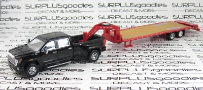 Greenlight Black 2022 GMC SIERRA 3500 DENALI Dually Pickup w/Gooseneck Trailer R - Image 1 of 4