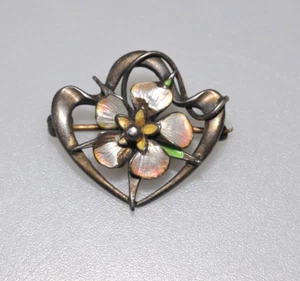 SIGNED STERLING Vtg Brooch 925 Silver Enamel Flower petite wear rehab CD12 - Picture 1 of 7