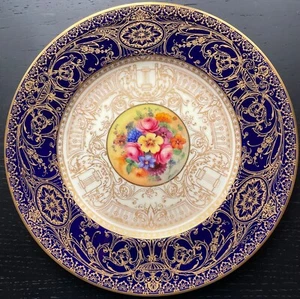 Royal Worcester hand painted cobalt blue plate - Picture 1 of 5