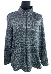 Stan Herman Women’s Size L Gray Fair Isle Soft Fleece Full Zip Jacket - Picture 1 of 8