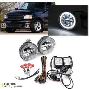 For 01-04 Ford F-150 Lightning Lincoln Aviator White LED Halo Ring DRL Fog Light - Picture 1 of 10