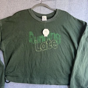 OFFLINE By Aerie NWT Running Late Cropped Hoodie Green Oversized Size Large - Picture 1 of 9