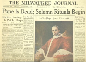 1958 Muerte Papa Pío XII Muerto Solemnes Rituales Comienzan Milwaukee Diario Periódico - Imagen 1 de 12