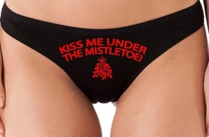 Knaughty Knickers Kiss Me Under The Mistletoe Christmas Sexy Black Thong Panties - Picture 1 of 16