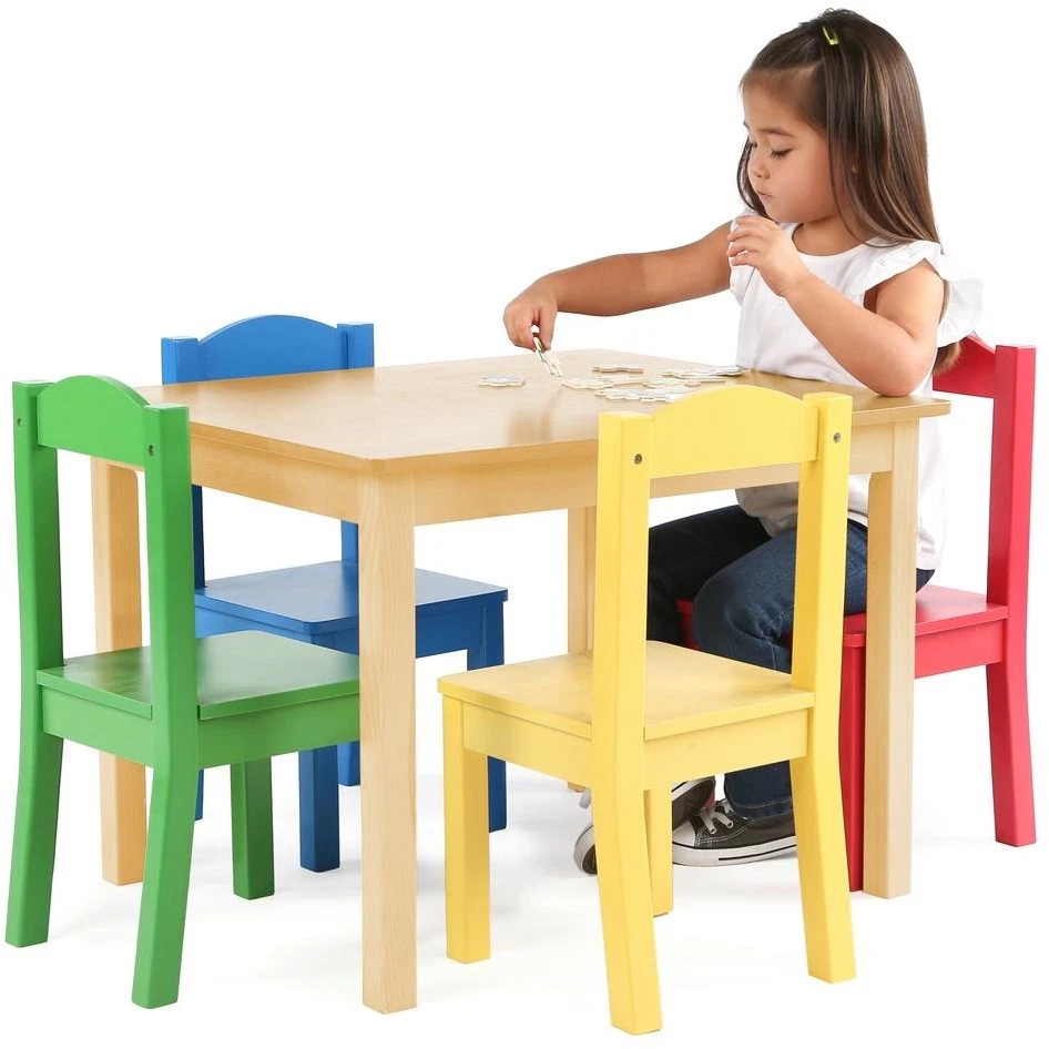 Juego de mesa y silla de 5 piezas muebles niños madera multicolor sala de juegos aula Foto 1 de 4