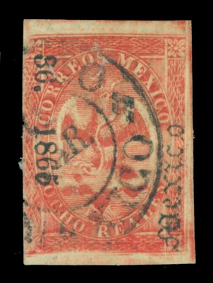 MEXICO 1864 EAGLE  8r red - mexico 36 1865 consign. Scott 25 used VF - Image 1 of 2