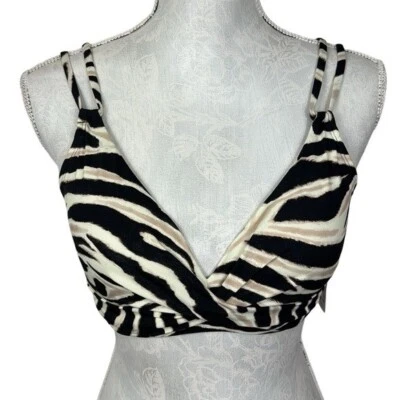 Ralph Lauren LRL Underwire Bikini Top Women 4 Zebra Stripe Brown Black New 7405 - Image 1 of 4