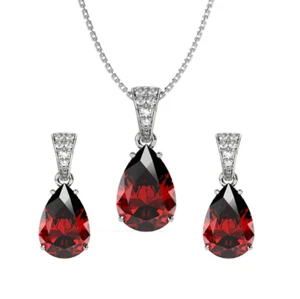 Garnet Pendant Necklace Jewelry Set 925 Sterling Silver January Birthstone Gift - Picture 1 of 6