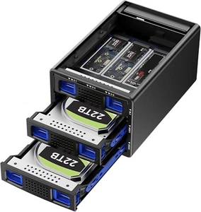 CENMATE Hybride 2*3.5 RAID HDD+3*M.2 NVMe Boîtier avec Ventilateur de Refroidissement pour 2.5/3.5" - Photo 1/3