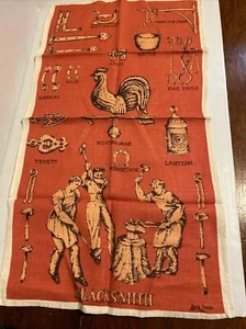 Vintage Leinen Geschirrtuch MCM Mid Century ORANGE SCHMIED 1960ER 27,5 x 15,5 Zoll LANG - Bild 1 von 5