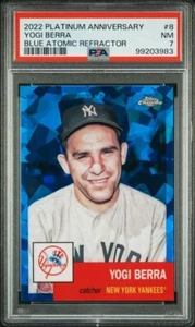 #d/100 BLUE ATOMIC PSA 7 NM YOGI BERRA 2022 PLATINUM REFRACTOR 1953 STYLE *TPHLC - Picture 1 of 2