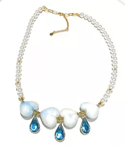 Collana choker perle con centrale cuori e charms gocce azzurre argento sterling - Foto 1 di 2